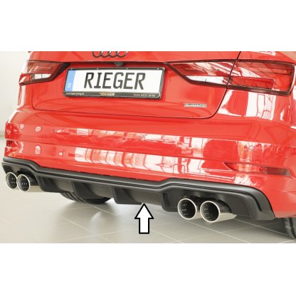 Rieger vložka zadního nárazníku pro Audi A3 8V 3-dvéř. (convertible 8V7), 5-dvéř. (sedan 8VS) po faceliftu, plast ABS bez povrchové úpravy, pro sportovní koncovky na obou stranách 4x90 mm