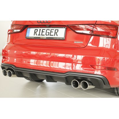 Rieger vložka zadního nárazníku pro Audi A3 8V 3-dvéř. (convertible 8V7), 5-dvéř. (sedan 8VS) po faceliftu, plast ABS bez povrchové úpravy, pro sportovní koncovky na obou stranách 4x90 mm