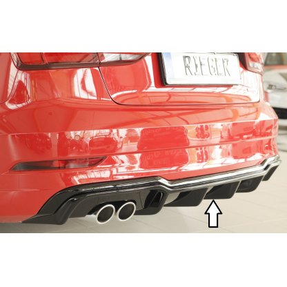 Rieger vložka zadního nárazníku pro Audi A3 8V 3-dvéř. (convertible 8V7), 5-dvéř. (sedan 8VS) po faceliftu, plast ABS lakovaný do černé lesklé barvy, pro dvojitou koncovku vlevo