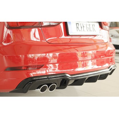 Rieger vložka zadního nárazníku pro Audi A3 8V 3-dvéř. (convertible 8V7), 5-dvéř. (sedan 8VS) po faceliftu, plast ABS lakovaný do černé lesklé barvy, pro dvojitou koncovku vlevo