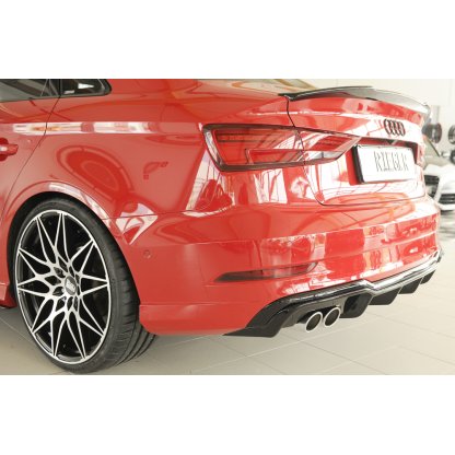 Rieger vložka zadního nárazníku pro Audi A3 8V 3-dvéř. (convertible 8V7), 5-dvéř. (sedan 8VS) po faceliftu, plast ABS lakovaný do černé lesklé barvy, pro dvojitou koncovku vlevo