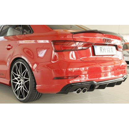 Rieger vložka zadního nárazníku pro Audi A3 8V 3-dvéř. (convertible 8V7), 5-dvéř. (sedan 8VS) po faceliftu, plast ABS lakovaný do černé lesklé barvy, pro dvojitou koncovku vlevo