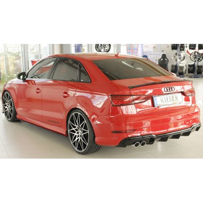 Rieger vložka zadního nárazníku pro Audi A3 8V 3-dvéř. (convertible 8V7), 5-dvéř. (sedan 8VS) po faceliftu, plast ABS lakovaný do černé lesklé barvy, pro dvojitou koncovku vlevo