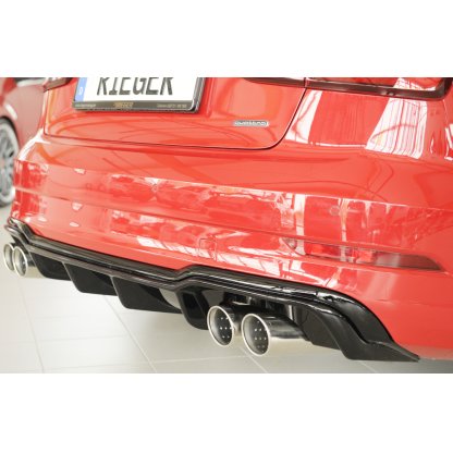 Rieger vložka zadního nárazníku pro Audi A3 8V 3-dvéř. (convertible 8V7), 5-dvéř. (sedan 8VS) po faceliftu, plast ABS lakovaný do černé lesklé barvy, pro sportovní koncovky na obou stranách 4x90 mm