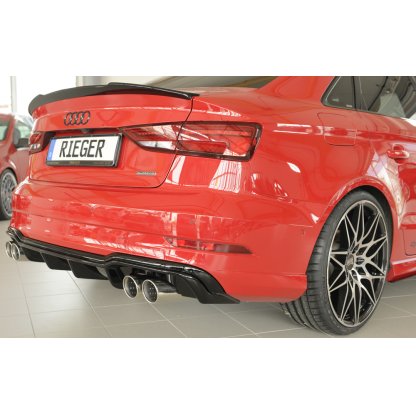 Rieger vložka zadního nárazníku pro Audi A3 8V 3-dvéř. (convertible 8V7), 5-dvéř. (sedan 8VS) po faceliftu, plast ABS lakovaný do černé lesklé barvy, pro sportovní koncovky na obou stranách 4x90 mm