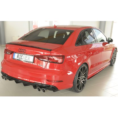 Rieger vložka zadního nárazníku pro Audi A3 8V 3-dvéř. (convertible 8V7), 5-dvéř. (sedan 8VS) po faceliftu, plast ABS lakovaný do černé lesklé barvy, pro sportovní koncovky na obou stranách 4x90 mm
