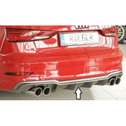 Rieger vložka zadního nárazníku pro Audi A3 8V 3-dvéř. (convertible 8V7), 5-dvéř. (sedan 8VS) po faceliftu, plast ABS s povrchovou úpravou Carbon-Look, pro sportovní koncovky na obou stranách 4x90 mm