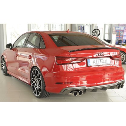 Rieger vložka zadního nárazníku pro Audi A3 8V 3-dvéř. (convertible 8V7), 5-dvéř. (sedan 8VS) po faceliftu, plast ABS s povrchovou úpravou Carbon-Look, pro sportovní koncovky na obou stranách 4x90 mm