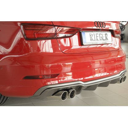 Rieger vložka zadního nárazníku pro Audi A3 8V 3-dvéř. (convertible 8V7), 5-dvéř. (sedan 8VS) po faceliftu, plast ABS s povrchovou úpravou Carbon-Look, pro sportovní koncovky na obou stranách 4x90 mm