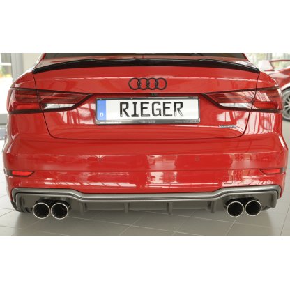 Rieger vložka zadního nárazníku pro Audi A3 8V 3-dvéř. (convertible 8V7), 5-dvéř. (sedan 8VS) po faceliftu, plast ABS s povrchovou úpravou Carbon-Look, pro sportovní koncovky na obou stranách 4x90 mm