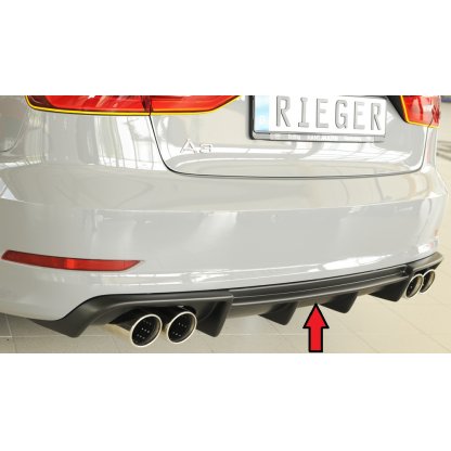 Rieger vložka zadního nárazníku pro Audi A3 8V 3-dvéř. (convertible 8V7), 5-dvéř. (sedan 8VS) před faceliftem, plast ABS bez povrchové úpravy, pro dvojité koncovky na obou stranách 4x90 mm