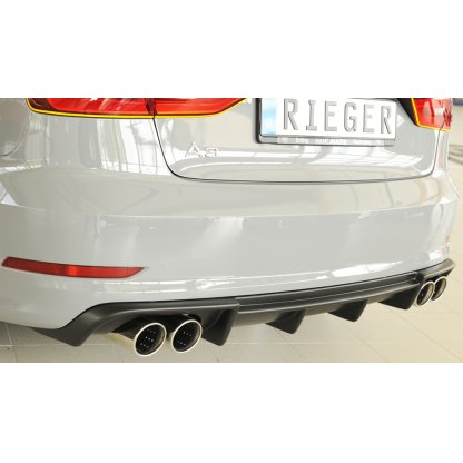 Rieger vložka zadního nárazníku pro Audi A3 8V 3-dvéř. (convertible 8V7), 5-dvéř. (sedan 8VS) před faceliftem, plast ABS bez povrchové úpravy, pro dvojité koncovky na obou stranách 4x90 mm