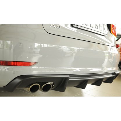 Rieger vložka zadního nárazníku pro Audi A3 8V 3-dvéř. (convertible 8V7), 5-dvéř. (sedan 8VS) před faceliftem, plast ABS bez povrchové úpravy, pro dvojitou koncovku vlevo