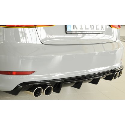Rieger vložka zadního nárazníku pro Audi A3 8V 3-dvéř. (convertible 8V7), 5-dvéř. (sedan 8VS) před faceliftem, plast ABS lakovaný do černé lesklé barvy, pro dvojité koncovky na obou stranách 4x90 mm