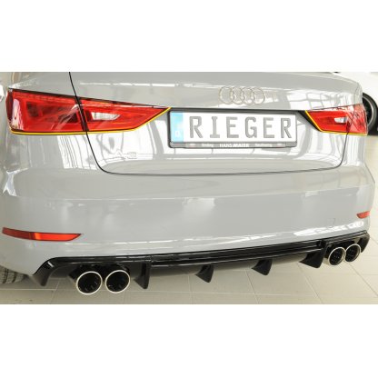 Rieger vložka zadního nárazníku pro Audi A3 8V 3-dvéř. (convertible 8V7), 5-dvéř. (sedan 8VS) před faceliftem, plast ABS lakovaný do černé lesklé barvy, pro dvojité koncovky na obou stranách 4x90 mm