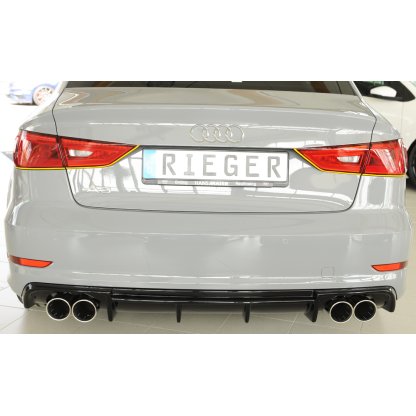 Rieger vložka zadního nárazníku pro Audi A3 8V 3-dvéř. (convertible 8V7), 5-dvéř. (sedan 8VS) před faceliftem, plast ABS lakovaný do černé lesklé barvy, pro dvojité koncovky na obou stranách 4x90 mm