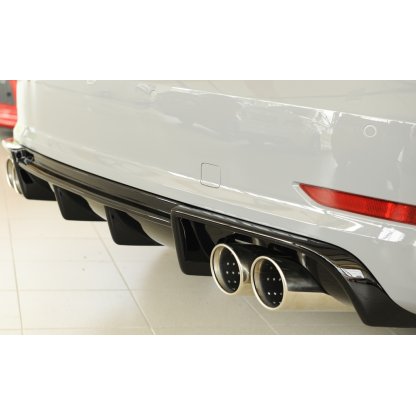 Rieger vložka zadního nárazníku pro Audi A3 8V 3-dvéř. (convertible 8V7), 5-dvéř. (sedan 8VS) před faceliftem, plast ABS lakovaný do černé lesklé barvy, pro dvojité koncovky na obou stranách 4x90 mm