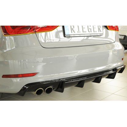 Rieger vložka zadního nárazníku pro Audi A3 8V 3-dvéř. (convertible 8V7), 5-dvéř. (sedan 8VS) před faceliftem, plast ABS lakovaný do černé lesklé barvy, pro dvojitou koncovku vlevo