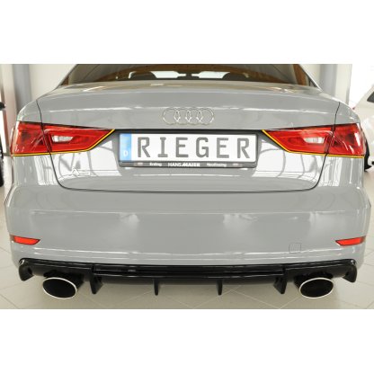 Rieger vložka zadního nárazníku pro Audi A3 8V 3-dvéř. (convertible 8V7), 5-dvéř. (sedan 8VS) před faceliftem, plast ABS lakovaný do černé lesklé barvy, pro sportovní koncovky na obou stranách 152x95 mm