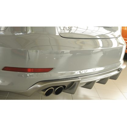 Rieger vložka zadního nárazníku pro Audi A3 8V 3-dvéř. (convertible 8V7), 5-dvéř. (sedan 8VS) před faceliftem, plast ABS s povrchovou úpravou Carbon-Look, pro dvojitou koncovku vlevo