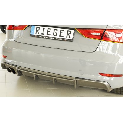 Rieger vložka zadního nárazníku pro Audi A3 8V 3-dvéř. (convertible 8V7), 5-dvéř. (sedan 8VS) před faceliftem, plast ABS s povrchovou úpravou Carbon-Look, pro dvojitou koncovku vlevo