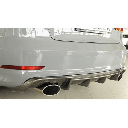 Rieger vložka zadního nárazníku pro Audi A3 8V 3-dvéř. (convertible 8V7), 5-dvéř. (sedan 8VS) před faceliftem, plast ABS s povrchovou úpravou Carbon-Look, pro sportovní koncovky na obou stranách 152x95 mm