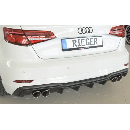 Rieger vložka zadního nárazníku pro Audi A3 8V 3-dvéř. (hatchback 8V1), 5-dvéř. (sportback 8VA) po faceliftu, plast ABS bez povrchové úpravy, pro dvojité koncovky na obou stranách 4x90 mm