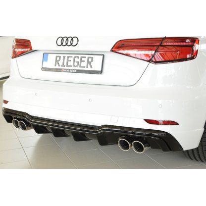 Rieger vložka zadního nárazníku pro Audi A3 8V 3-dvéř. (hatchback 8V1), 5-dvéř. (sportback 8VA) po faceliftu, plast ABS lakovaný do černé lesklé barvy, pro dvojité koncovky na obou stranách 4x90 mm