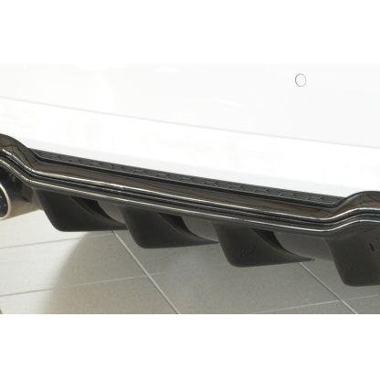 Rieger vložka zadního nárazníku pro Audi A3 8V 3-dvéř. (hatchback 8V1), 5-dvéř. (sportback 8VA) po faceliftu, plast ABS lakovaný do černé lesklé barvy, pro dvojité koncovky na obou stranách 4x90 mm