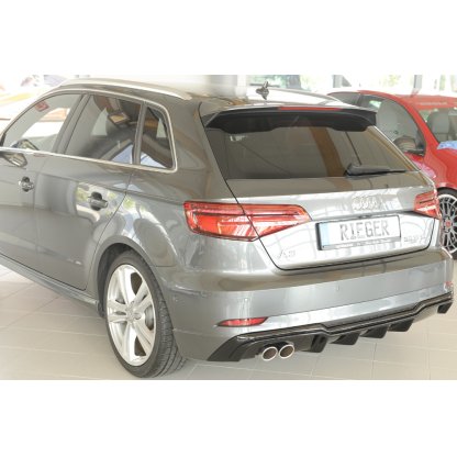 Rieger vložka zadního nárazníku pro Audi A3 8V 3-dvéř. (hatchback 8V1), 5-dvéř. (sportback 8VA) po faceliftu, plast ABS lakovaný do černé lesklé barvy, pro dvojitou koncovku vlevo