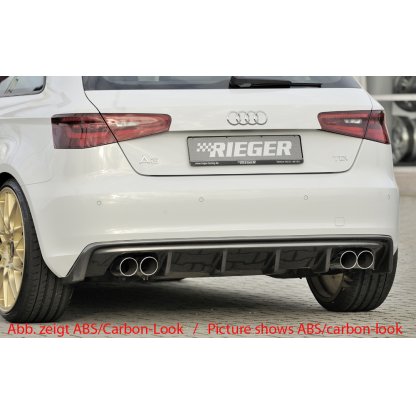 Rieger vložka zadního nárazníku pro Audi A3 8V 3-dvéř. (hatchback 8V1), 5-dvéř. (sportback 8VA) před faceliftem, plast ABS bez povrchové úpravy, mimo S-Line, pro dvojité koncovky na obou stranách