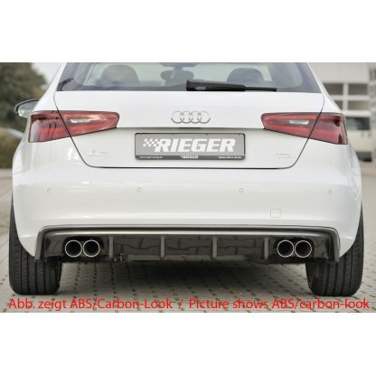 Rieger vložka zadního nárazníku pro Audi A3 8V 3-dvéř. (hatchback 8V1), 5-dvéř. (sportback 8VA) před faceliftem, plast ABS bez povrchové úpravy, mimo S-Line, pro dvojité koncovky na obou stranách