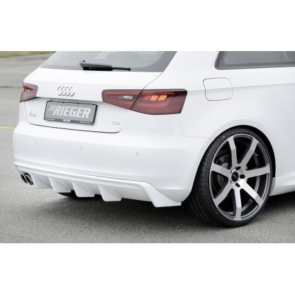 Rieger vložka zadního nárazníku pro Audi A3 8V 3-dvéř. (hatchback 8V1), 5-dvéř. (sportback 8VA) před faceliftem, plast ABS bez povrchové úpravy, mimo S-Line, pro dvojitou koncovku vlevo