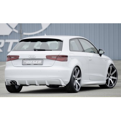 Rieger vložka zadního nárazníku pro Audi A3 8V 3-dvéř. (hatchback 8V1), 5-dvéř. (sportback 8VA) před faceliftem, plast ABS bez povrchové úpravy, mimo S-Line, pro dvojitou koncovku vlevo