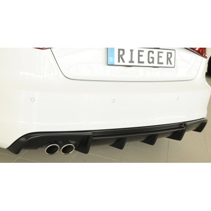 Rieger vložka zadního nárazníku pro Audi A3 8V 3-dvéř. (hatchback 8V1), 5-dvéř. (sportback 8VA) před faceliftem, plast ABS bez povrchové úpravy, S-Line, pro dvojitou koncovku vlevo