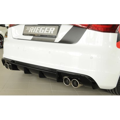 Rieger vložka zadního nárazníku pro Audi A3 8V 3-dvéř. (hatchback 8V1), 5-dvéř. (sportback 8VA) před faceliftem, plast ABS lakovaný do černé lesklé barvy, pro dvojité koncovky na obou stranách 4x90 mm