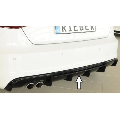 Rieger vložka zadního nárazníku pro Audi A3 8V 3-dvéř. (hatchback 8V1), 5-dvéř. (sportback 8VA) před faceliftem, plast ABS lakovaný do černé lesklé barvy, pro dvojitou koncovku vlevo