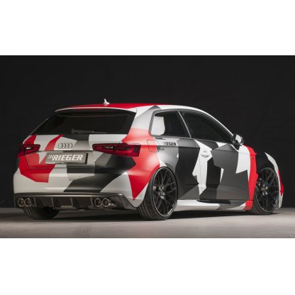 Rieger vložka zadního nárazníku pro Audi A3 8V 3-dvéř. (hatchback 8V1), 5-dvéř. (sportback 8VA) před faceliftem, plast ABS s povrchovou úpravou Carbon-Look, pro dvojité koncovky na obou stranách
