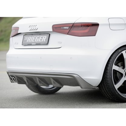 Rieger vložka zadního nárazníku pro Audi A3 8V 3-dvéř. (hatchback 8V1), 5-dvéř. (sportback 8VA) před faceliftem, plast ABS s povrchovou úpravou Carbon-Look, pro dvojitou koncovku vlevo