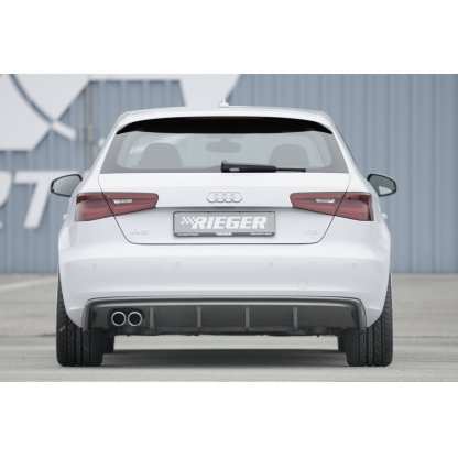 Rieger vložka zadního nárazníku pro Audi A3 8V 3-dvéř. (hatchback 8V1), 5-dvéř. (sportback 8VA) před faceliftem, plast ABS s povrchovou úpravou Carbon-Look, pro dvojitou koncovku vlevo