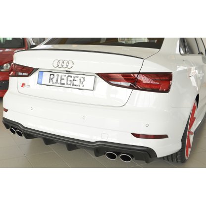 Rieger vložka zadního nárazníku pro Audi A3 S3 8V 3-dvéř. (convertible 8V7), 5-dvéř. (sedan 8VS) po faceliftu, plast ABS bez povrchové úpravy, pro orig. dvojité koncovky na obou stranách 4x90x72 mm