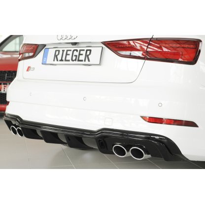 Rieger vložka zadního nárazníku pro Audi A3 S3 8V 3-dvéř. (convertible 8V7), 5-dvéř. (sedan 8VS) po faceliftu, plast ABS lakovaný do černé lesklé barvy, pro orig. dvojité koncovky na obou stranách 4x90x72 mm