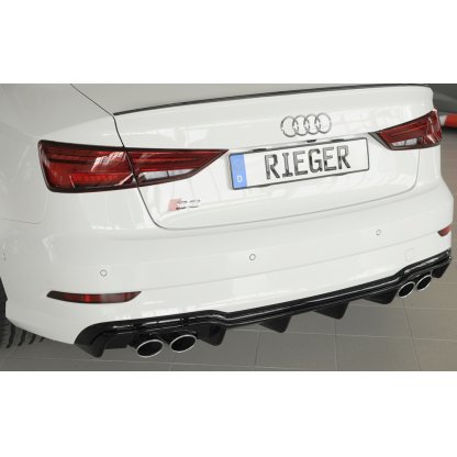 Rieger vložka zadního nárazníku pro Audi A3 S3 8V 3-dvéř. (convertible 8V7), 5-dvéř. (sedan 8VS) po faceliftu, plast ABS lakovaný do černé lesklé barvy, pro orig. dvojité koncovky na obou stranách 4x90x72 mm