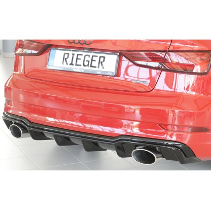 Rieger vložka zadního nárazníku pro Audi A3 S3 8V 3-dvéř. (convertible 8V7), 5-dvéř. (sedan 8VS) po faceliftu, plast ABS lakovaný do černé lesklé barvy, pro sportovní koncovky na obou stranách 152x95 mm