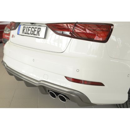 Rieger vložka zadního nárazníku pro Audi A3 S3 8V 3-dvéř. (convertible 8V7), 5-dvéř. (sedan 8VS) po faceliftu, plast ABS s povrchovou úpravou Carbon-Look, pro orig. dvojité koncovky na obou stranách 4x90x72 mm