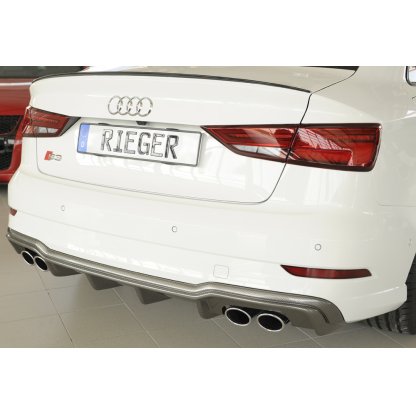 Rieger vložka zadního nárazníku pro Audi A3 S3 8V 3-dvéř. (convertible 8V7), 5-dvéř. (sedan 8VS) po faceliftu, plast ABS s povrchovou úpravou Carbon-Look, pro orig. dvojité koncovky na obou stranách 4x90x72 mm