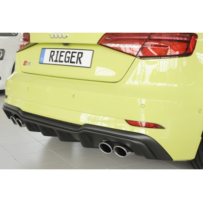 Rieger vložka zadního nárazníku pro Audi A3 S3 8V 3-dvéř. (hatchback 8V1), 5-dvéř. (sportback 8VA) po faceliftu, plast ABS bez povrchové úpravy, pro orig. dvojité koncovky na obou stranách 4x90x72 mm