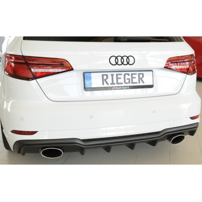 Rieger vložka zadního nárazníku pro Audi A3 S3 8V 3-dvéř. (hatchback 8V1), 5-dvéř. (sportback 8VA) po faceliftu, plast ABS bez povrchové úpravy, pro sportovní koncovky na obou stranách 152x95 mm