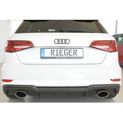 Rieger vložka zadního nárazníku pro Audi A3 S3 8V 3-dvéř. (hatchback 8V1), 5-dvéř. (sportback 8VA) po faceliftu, plast ABS bez povrchové úpravy, pro sportovní koncovky na obou stranách 152x95 mm