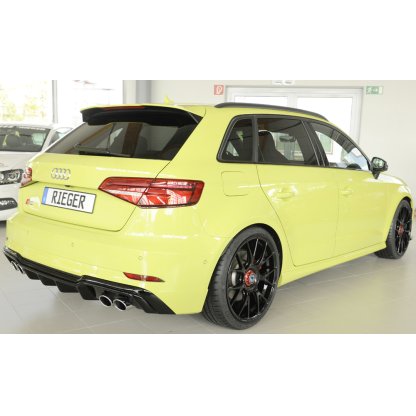 Rieger vložka zadního nárazníku pro Audi A3 S3 8V 3-dvéř. (hatchback 8V1), 5-dvéř. (sportback 8VA) po faceliftu, plast ABS lakovaný do černé lesklé barvy, pro orig. dvojité koncovky na obou stranách 4x90x72 mm